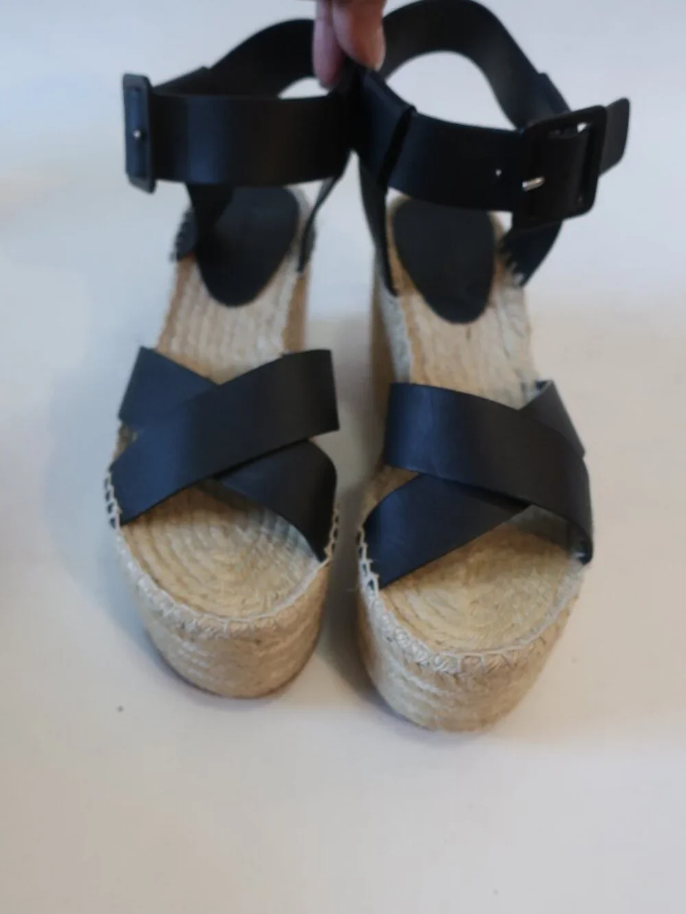 Womens Celine Black Leather Crossover Straps Espadrille Wedge Sandals 38 US/8 - Picture 10 of 14